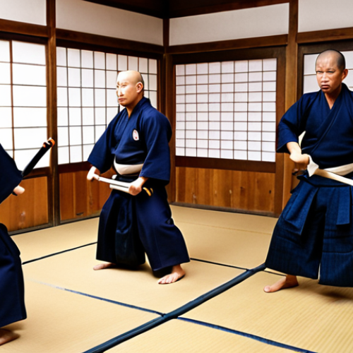 Home 24 A Kendo training scene in a traditional Japanese Dojo. Focus on the intensity and discipline of the practitioners wearing full Kendo armor (Men, Do, Kote, Tare). Capture the motion blur of a Shinai strike and the focused expressions of the participants. Emphasize the traditional aspects of Japanese culture.