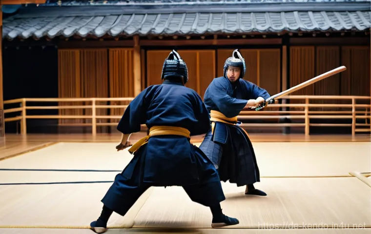 검도 대회 라이브 방송 - **Dynamic Kendo Match in High Definition:**
    A dramatic, high-energy shot of two Kendo practition...