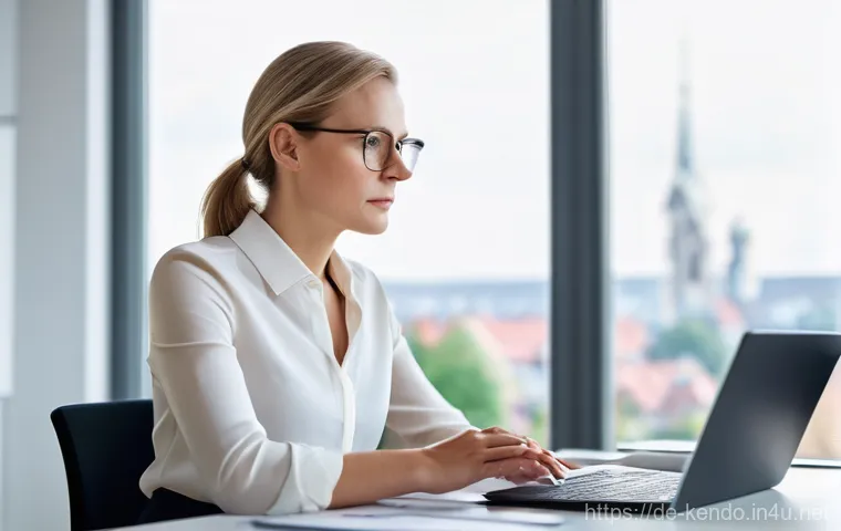 검도 고수의 습관 - Image Prompt 1: Conscious Alignment in a German Office**