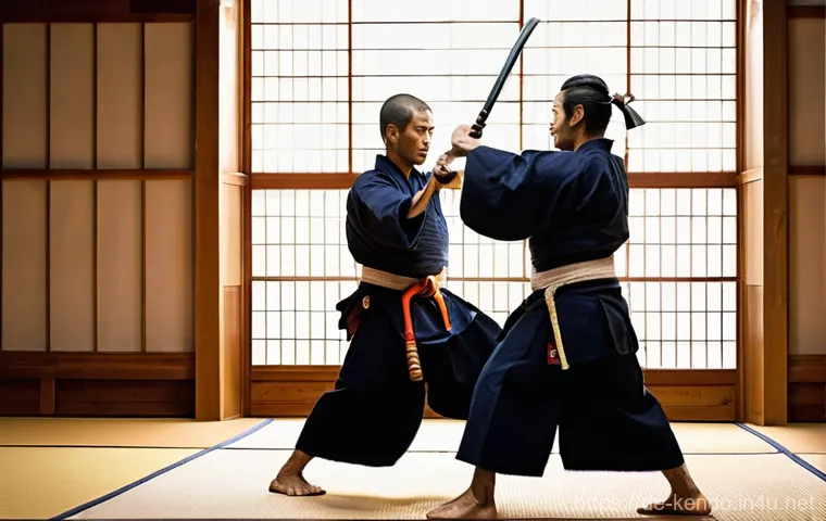 검도 고급 기술 - **Prompt:** A highly focused female Kendo practitioner, mid-twenties, wearing traditional full Kendo...