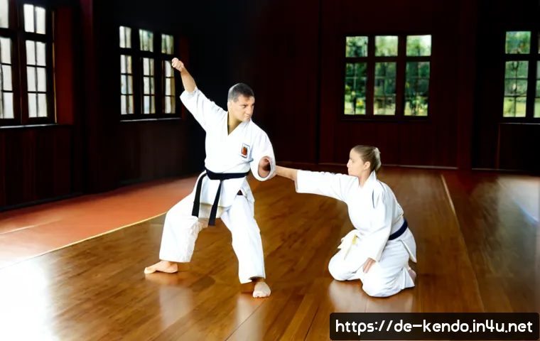 검도와 다른 무술 비교 - Photorealistic martial arts comparison scene in a bright modern German sports hall, three adult prac...
